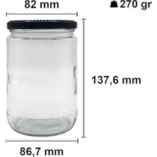 660 ml Metal Siyah Kapaklı Şeffaf Cam Kavanoz 12 Adet