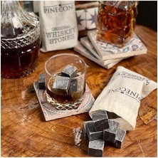 9 Adet Viski Soğutma Taşı Seti Viski Taşı Kesesi Doğal Granit Premium Hediyelik Soğutucu Taş, Pinecone, 2 x 2