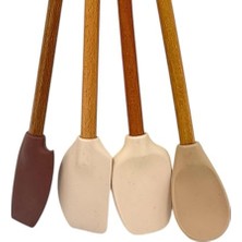 4 Adet 4 Renk Ahşap Saplı Pastel Renkli Isıya Dayanıklı Silikon Spatula Seti Mutfak Seti Renkli Kaşık Spatula Pastel Renkler