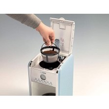 Vintage Filtre Kahve Makinesi Mavi 1342/05-2 Litre Temperli Cam Sürahi, 12 Fincan Kapasite, 960 Watt, Amerikan Kahve Makinesi, LCD Ekran ve Zamanlayıcı