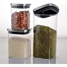 Home Kare Borosilikat Cam Sızdırmaz Vakumlu Erzak ve Bakliyat Saklama Kabı – Havadaki Termisil Kavanoz, Şeker, Un, Makarna, Çay, Kahve ve Kuru Gıdalar Için Ideal (Metal Kapak, 900 Ml)