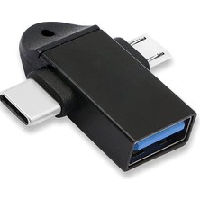 1 Arada Micro USB Type-C Otg Dönüştürücü Adaptör Otg C Tipi Adaptör 2 In 1 Otg Mikro USB Dönüştürücü USB C 3.0 Flash Disk Fare Konektörü Akıllı Telefon Android USB Tak Çalıştır 3 In 1