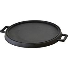Döküm Yuvarlak Çift Yön Izgara Tavası Döküm Demir Yekpare Çift Kulplu ÇAP(Ø)34CM.