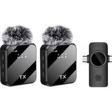 Kablosuz Yaka Mikrofonu Çiftli Mikrofon iPhone 16 ile Uyumlu Type-C/lightning Portlu Telefon Pc Tablet Video Kayıt Röportaj Canlı Yayın Vlog Kablosuz Mikrofon 1029