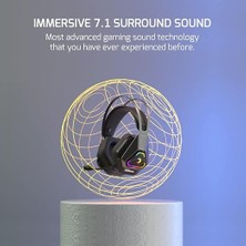 Fujin USB Gaming Headset - 7.1 Virtual Surround Sound, Wired Rgb LED Headphones With 50MM Drivers, Comfort Design, 360 Spatial Audio, Noise Cancelling Mic Pc, Laptop, Black