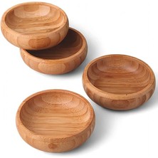 4'lü Yuvarlak Bambu Çerezlik - Doğal Bambu Sunum Kasesi, Zeytinlik ve Kahvaltı Sunumluğu | Çok Amaçlı Dayanıklı ve Şık Tasarım