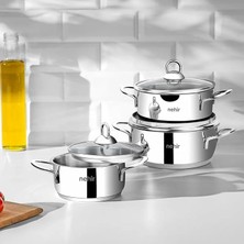 Silver 6 Parça Paslanmaz Çelik Mini Tencere Seti (12-14-16 Cm)