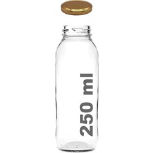 250 ml Metal Kapaklı Meyve Suyu, Meşrubat, Limonata Şişesi 250 cc Cam Şişe 6 Adet (Altın/gold)