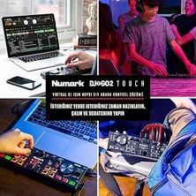 DJ2GO2 Touch – Yolculuk Için Mini Dj Kontrol Cihazı – 2 Panelli USB Dj Konsolu, Ses Arayüzü ve Kapasiteli Jogwheels, 4 Pad Modu; Yazılım Dahil