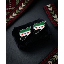 Zaytoon 2'li Suriye Haritası Içinde Yeni Bayrağı Harita Şekli Unisex Yaka Mineli Rozeti 29 mm A300028-02