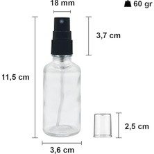 Şeffaf 50 ml Plastik Kapaklı Siyah Sprey Fısfıs Kolonya Dezenfektan Cam Şişe 30 Adet