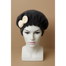 Urfakent Saç Kurulama Banyo Duş Bonesi – %100 Pamuk , Fiyonklu Siyah