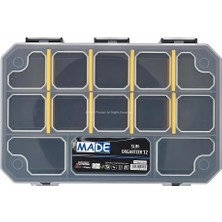 Made Slim Organizer 12 Bölmeli, Şeffaf, Düzenleyici Kutu, Polipropilen Malzeme, Çekmece Içi ve Masaüstü Kullanım Için, Hafif Taşınabilir, Saklama Kutusu