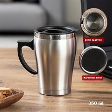 05550 Paslanmaz Çelik Kupa Sızdırmaz Çelik Termos Araç Termosu El Termosu Yalıtımlı Bardak 350ML -Gümüş
