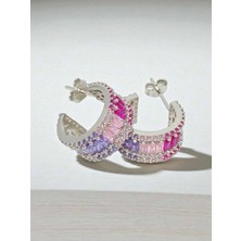 Lunel Silver 925 Ayar Gümüş Renk Geçişli Baget Taşlı Halka Küpe – Çivi Model