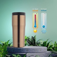 Sızdırmaz Vakumlu Çıft Katmanlı Çelik Bardak Termos 480 ml 6 Saat Sıcak / 12 Saat Soğuk - Bronz