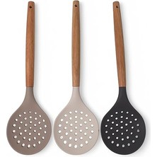 Bambu Saplı Silikon Kevgir, Bambu Uzun Silikon Geniş Kevgir 27CM 3 Renk Seçenekli (Siyah)