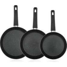 Schafer Black Stone Basık Tava Seti 18CM+22CM+26CM Alüminyum Kaplama Siyah Renkli 3 Parça