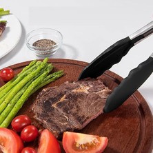 Home Siyah Silikon Uçlu Mutfak Maşası - 23 Cm, Asma Kilit Sistemli Paslanmaz Çelik Sap, Kolay Kavrama, Mangal, Salata, Makarna, Barbekü, Kamp Için Uygun