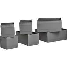 IKEA Quality 6 Parça Saklama Kutusu 6'lı Set Çekmece Dolap Içi Düzenleme Kutusu Organizer Koyu Gri Renk Polyester