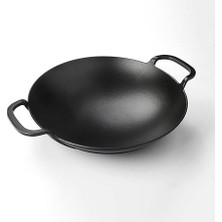 Döküm Wok Tava, Metal Kulplu, 38CM, Siyah