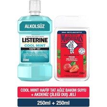 Petit Marseillais Akdeniz Çileği Duş Jeli 250 ml + Listerine Cool Mint Ağız Bakım Suyu Hafif Tat 250 ml