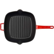 Metal Döküm Izgara Tava, Metal Saplı, 26X26 Cm, Kırmızı