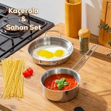 Paslanmaz Çelik Kaçerola ve Sahan Seti - Yumurta Sahan ve Sos Tavası 14-18 cm