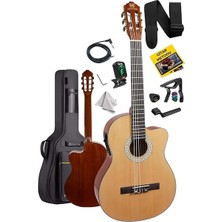 X47 Profesyonel Masif Ağaç Ekolayzerli Elektro Klasik Gitar Seti 4/4 Üst Segment