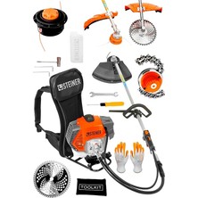 Alman 16 Hp Tam Profesyonel Sırt Tipi Benzinli Tırpan Ot Çalı Çim Biçme Makinesi Turuncu + Canavar Başlık