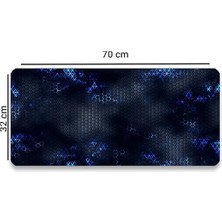 Mavi Siyah Petek Desenli Kaymaz Gaming Oyuncu Masaüstü Dikişsiz Klavye Mouse Pad 32X70CM