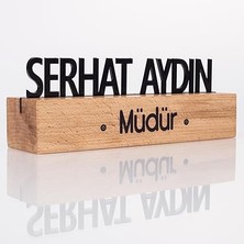 Masif Kayın Ahşap Masa Isimliği Masaüstü Isimlik Standı Siyah Akrilik Masa Isimliği