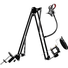 3in1 Hareketli Tasarım Profesyonel Mikrofon Standı + Pop Filtre + Telefon Tutucu - AL2552