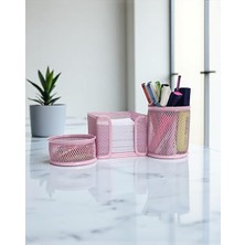 Masaüstü Perfore 3'lü Toz Pembe Kalemlik Seti ND-1001