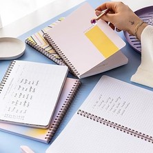 A5 Spiralli Karton Kapak Kareli Okul Defteri 80 Yaprak 4'lü Set - Ders Programlı - Renkli