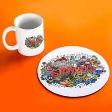 Simgeleri Tasarımlı Kupa Fincan ve Mouse Pad Seti 20 x 20 cm