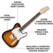 By Fender Debut Collection™ Telecaster® Electric Guitar, Laurel Fingerboard, White Pickguard, 2-Colour Sunburst