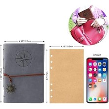 Deri Not Defteri, Klasik Spiral Not Defteri, Doldurulabilir Günlük, Eskiz Defteri, Astarsız Seyahat Günlükleri, Kız ve Erkek Çocukları Için Yazı Yazmak Için (Gri)