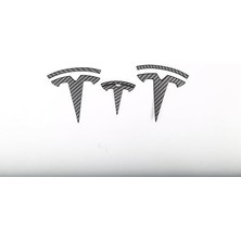 Tesla Model Y ile Uyumlu T Logosu (Ön Kaput + Arka Bagaj + Direksiyon Simit) Mat Karbon