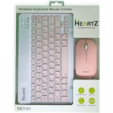 Key 01 Kablosuz Bluetooth Wireless Tümü Türkçe Karakterli I Ü Ğ Harfleri Bulunur Klavye Mouse Seti (Toz Pembe)