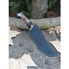 Yıldız Kurt Başlı Ele Geçmeli Kabze 39CM Ayna Yüzey Ormancı Av Bıçağı