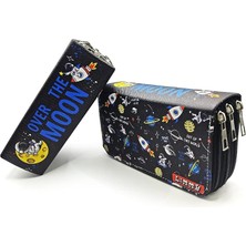 Kalem Kutusu Astronot Uzay Galaksi Kawai Organizer Kalemkutu Vegan Deri Üç Bölmeli Kalemlik -Siyah, Limmy