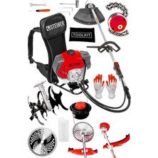 Alman 16 Hp Tam Profesyonel Sırt Tipi Benzinli Tırpan Ot Çalı Çim Biçme Makinesi Kırmızı + Çapa Aparatı