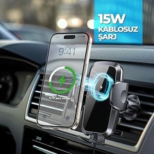 Kablosuz Şarjlı Kancalı Araç Içi Telefon Tutucu 15W - Havalandırma Araba Telefon Tutacağı