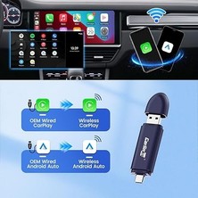 iPhone ve Android Mını5 Pro Için Kablosuz Carplay Adaptörü, Tak ve Çalıştır, Kablosuz, Otomatik Bağlantı, Çevrimiçi Yükseltme, Siri Voice & Google Voice, Kablolu Carplay ve Android Otomobil