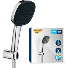 Ayko 110 El Duşu Seti, 110MM Kare 2 Akışlı El Duşu, Duş Başlığı Tutucu, 1750MM Duş Hortumu, Duş Başlığı Seti, Krom, 26399001