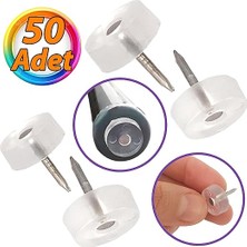 50 Adet Çivili Poligrit Mobilya Masa Sandalye Zemin Koruyucu Şeffaf Silikon Pabuç Poligirit