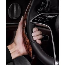 Ahşap Desenli Karbon Fiber Direksiyon Simidi Koruma Kılıfı 2'li Set Kaymaz Dayanıklı Şık ve Ergonomik Araç Direksiyon Kılıfı (Kahverengi)