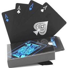 Iskambil Kağıdı Destesi Oyun Kartları Su Geçirmez Pvc Parlak Siyah Deste 8,7cm x 5,7cm 54'lü (Mavi)