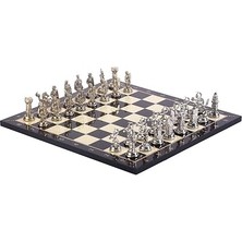 Metal Osmanlı Bizans Satranç Takımı Orta Boy Parlak ve Ceviz Tahtası